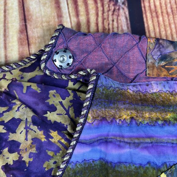 Handmade Jacket Womens 20x22 Multicolor Quilted Patchwork Snap Button Dragonfly - Picture 10 of 16